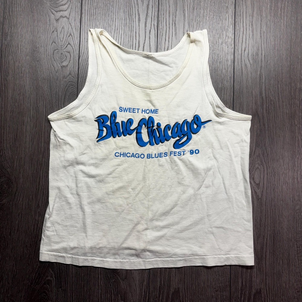 Vintage Sweet Home Blue Chicago 1990 Small Tank Top Blues Shirt White Gym
